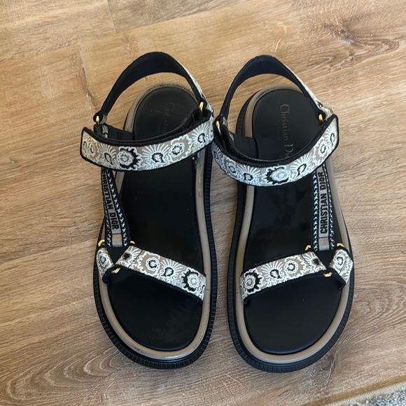 Dior Black and Cream Platform Sandals with Studded Straps - Picture 2 of 9